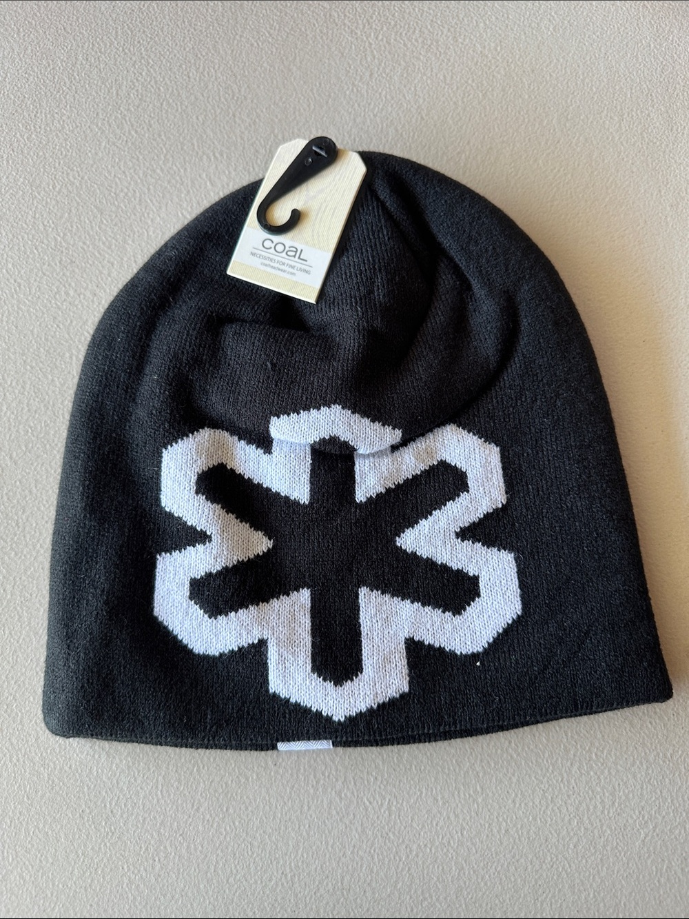 Mens Black Beanie with White Snowflake Logo